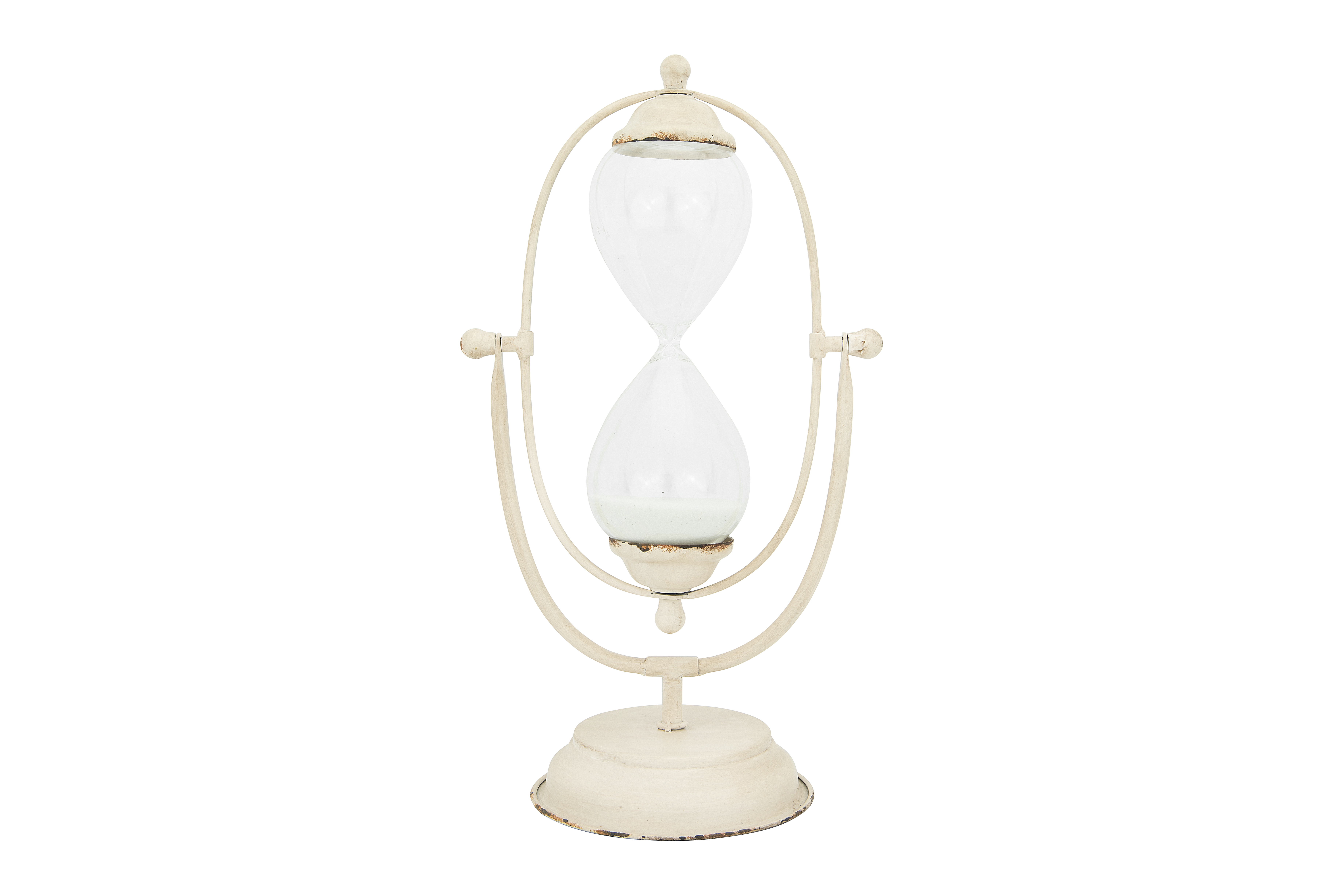 Decorative Antique Cream Metal Hourglass with White Sand - Image 0