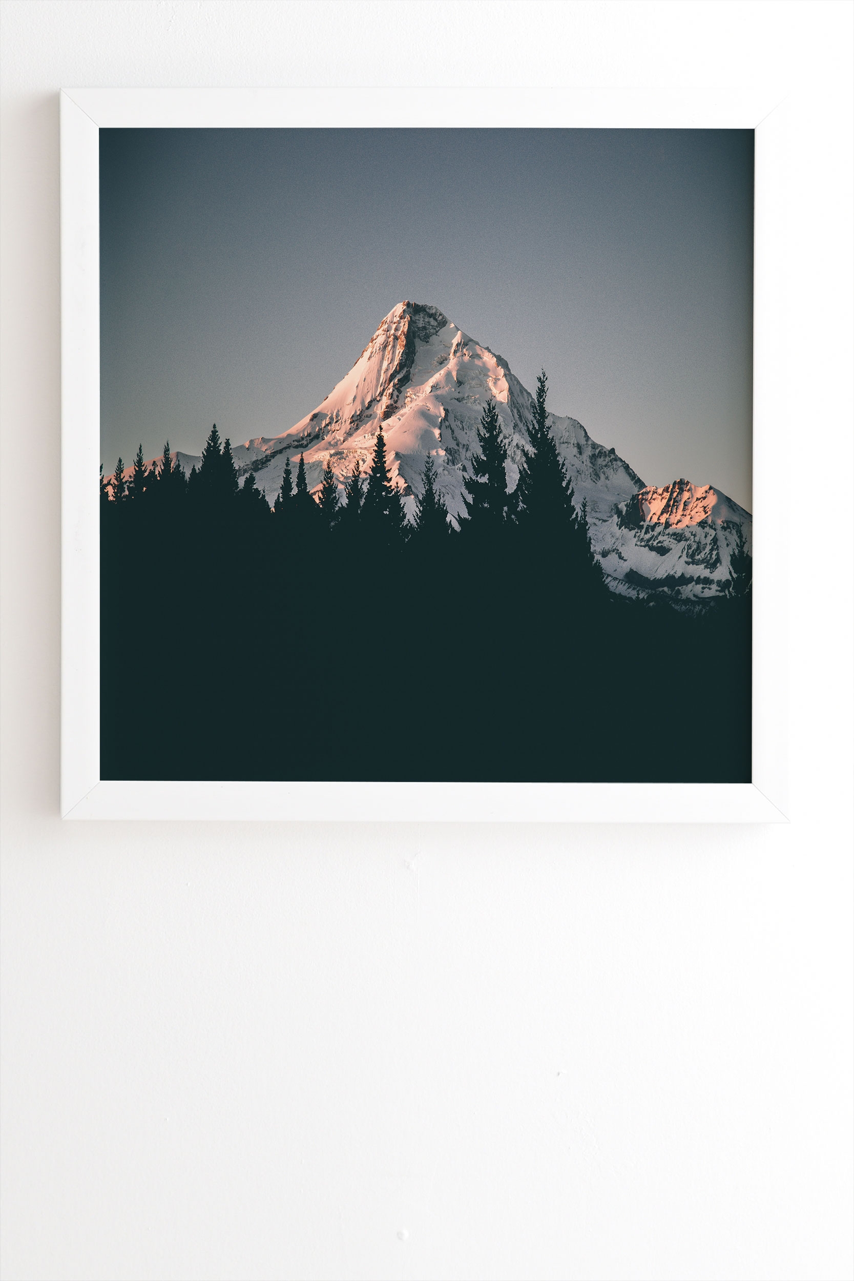 First Light On Mount Hood by Hannah Kemp - Framed Wall Art Basic White 19" x 22.4" - Image 1