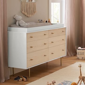 Modernist Changing Table Pack, 6 Drawers, White + Winter Wood, WE Kids - Image 1