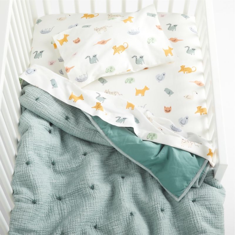 Aire Crinkle Blue Organic Cotton Baby Crib Quilt - Image 6