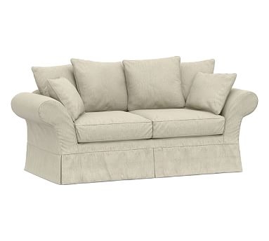 Charleston Slipcovered Sofa 86", Polyester Wrapped Cushions, Chenille Basketweave Oatmeal - Image 0