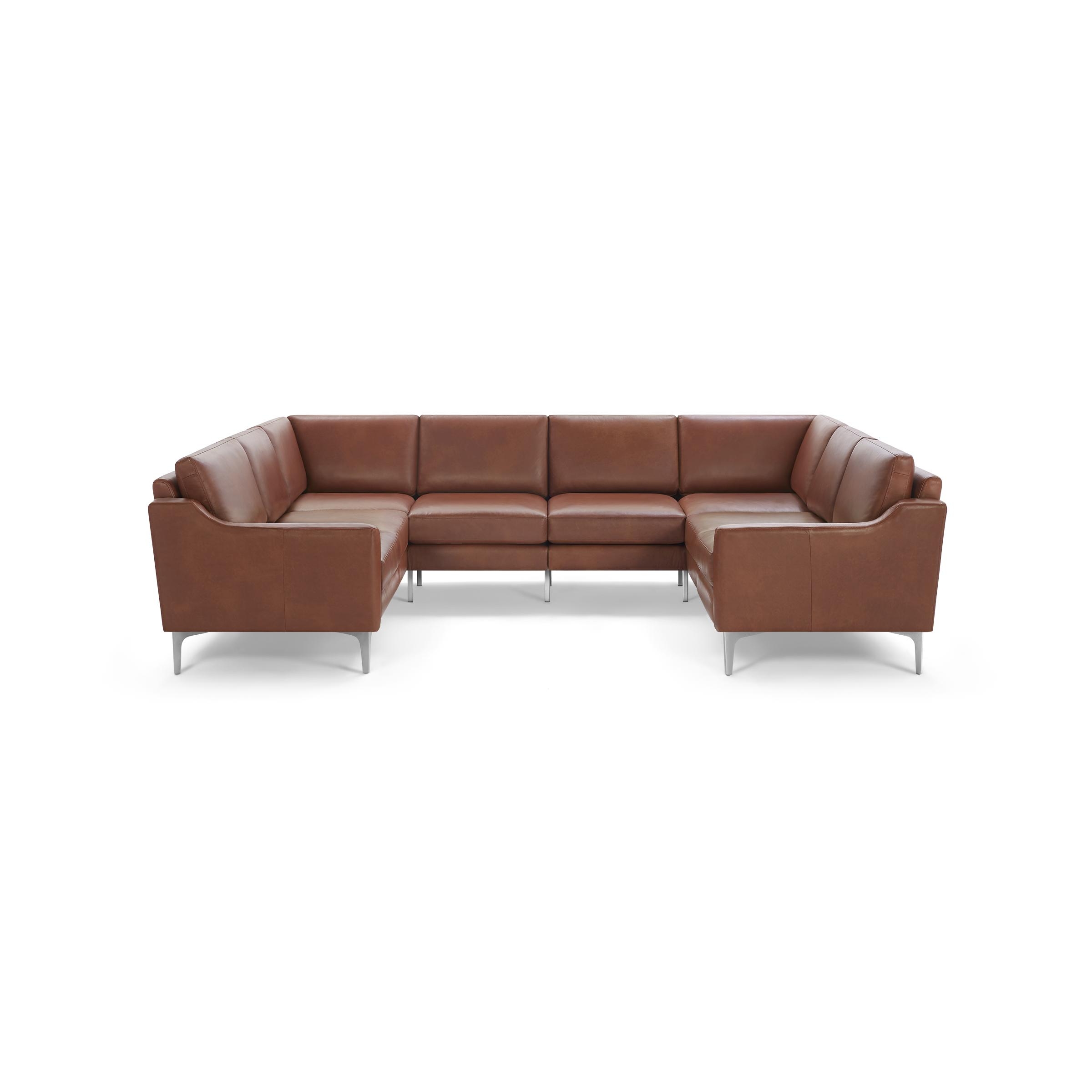 Nomad Leather 8-Seat U Sectional - Chestnut - Top Grain Leather / Chrome - Metal / Slope - Image 0