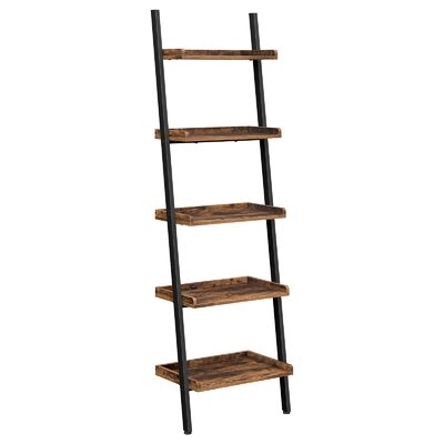 17 Stories ALINRU Ladder Shelf, 5-Tier Storage Shelf, Bookshelf With Steel Frame, For Living Room, Office, Study, Hallway, Industrial Style, Rustic Brown And Black F00D9E44ED514B3B94B4637F84F1BE7D - Image 0