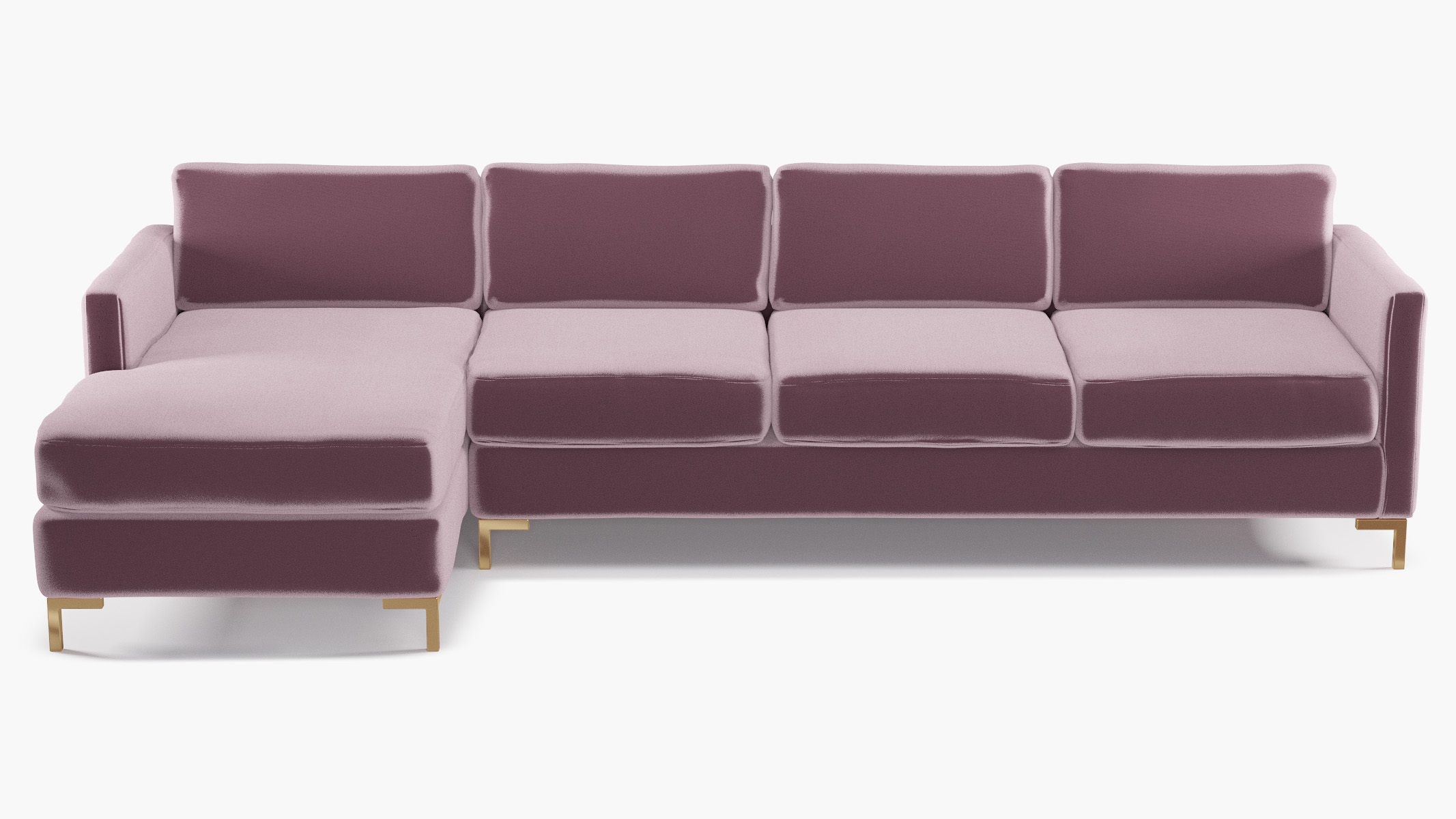 Modern Sectional, Left Facing, Lavender Performance Plush Velvet, Brass L Leg - Image 0