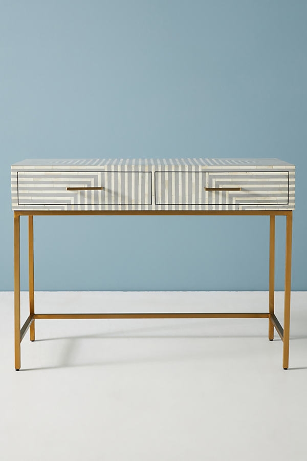 Savi Striped Inlay Desk By Anthropologie in Grey - Image 0