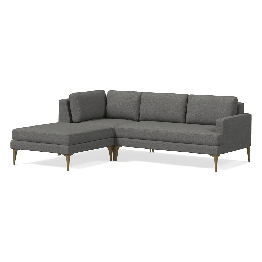 Andes 90" Left Multi Seat 3-Piece Ottoman Sectional, Petite Depth, Chenille Tweed, Pewter, Brass - Image 0