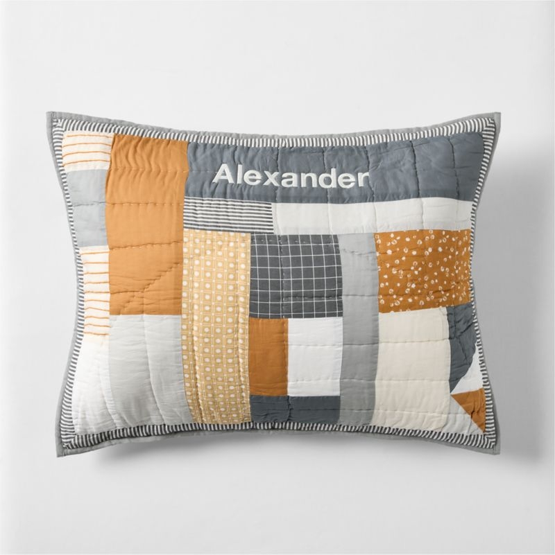 Gee's Bend Amir Amor Blue Patchwork Organic Cotton Kids Pillow Sham - Image 2