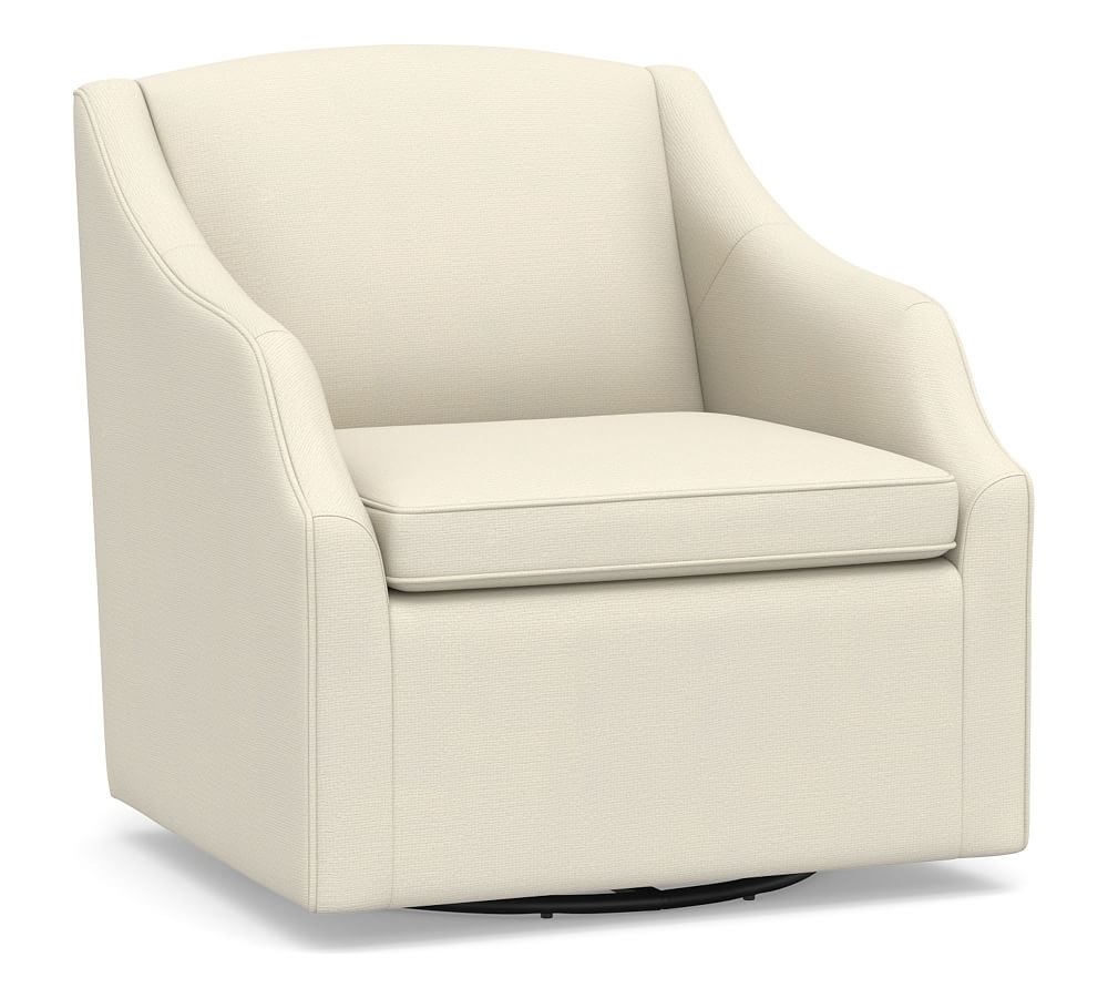 SoMa Emma Upholstered Swivel Armchair, Polyester Wrapped Cushions, Park Weave Ivory - Image 0