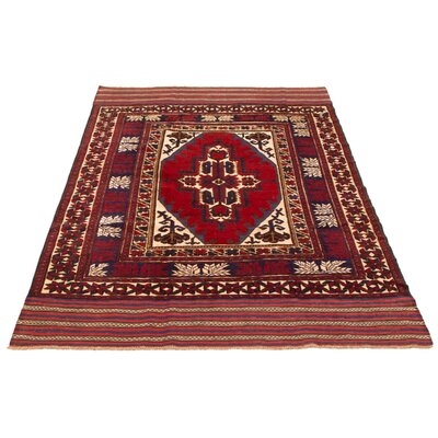 Hand-Knotted Afghan Shiravan Red Wool Rug 6'3" X 9'2" - Image 0