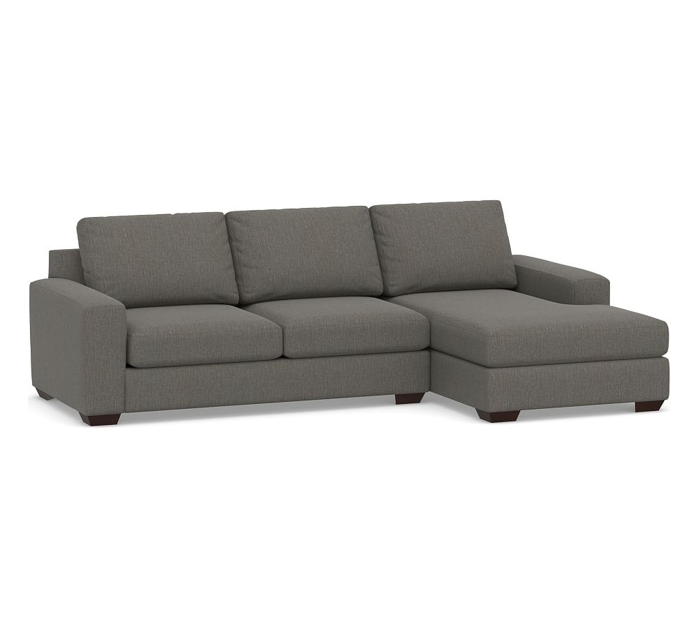 Big Sur Square Arm Upholstered Left Arm Loveseat with Chaise Sectional, Down Blend Wrapped Cushions, Chenille Basketweave Charcoal - Image 0