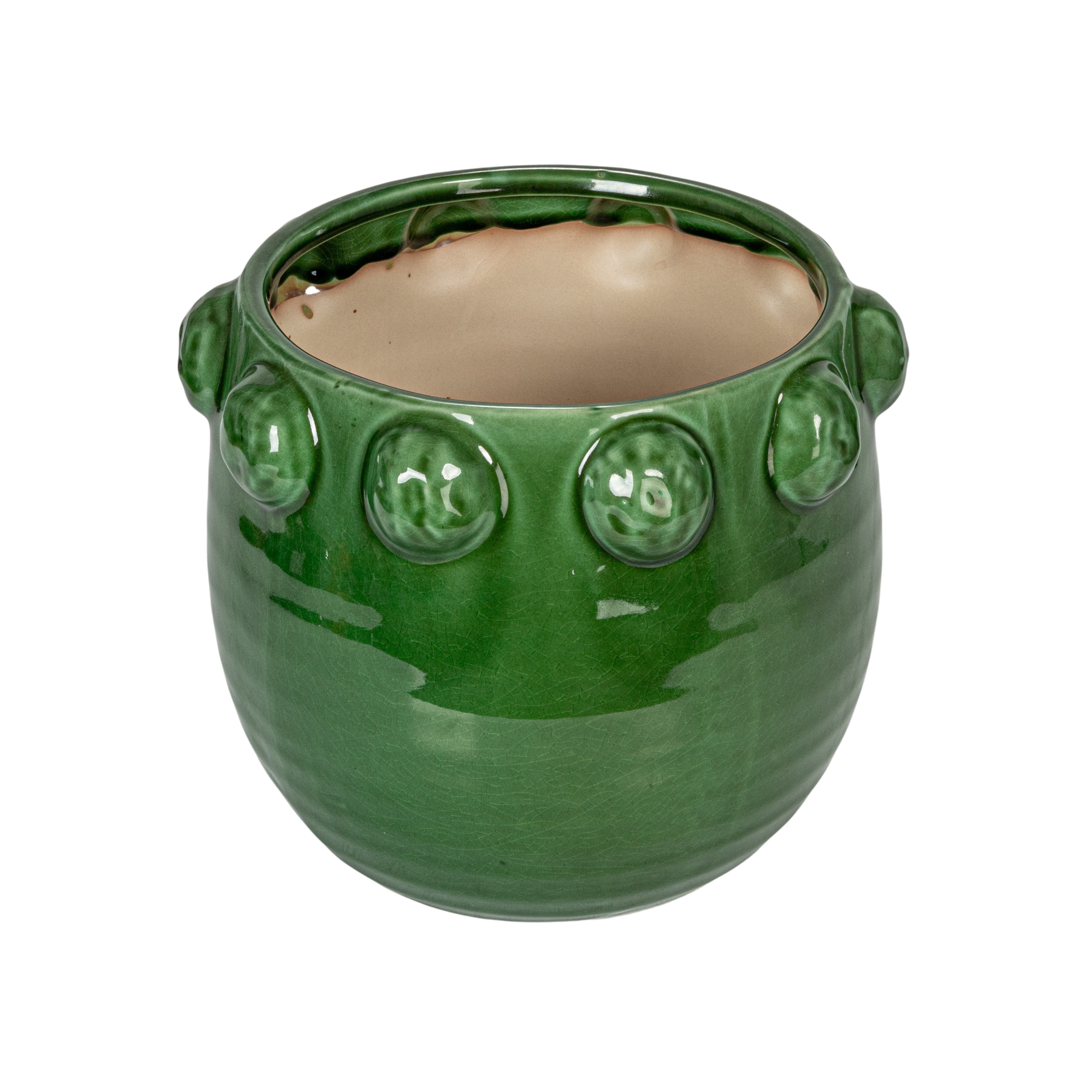 Terra-cotta Planter with Raised Dots, Green - Image 0
