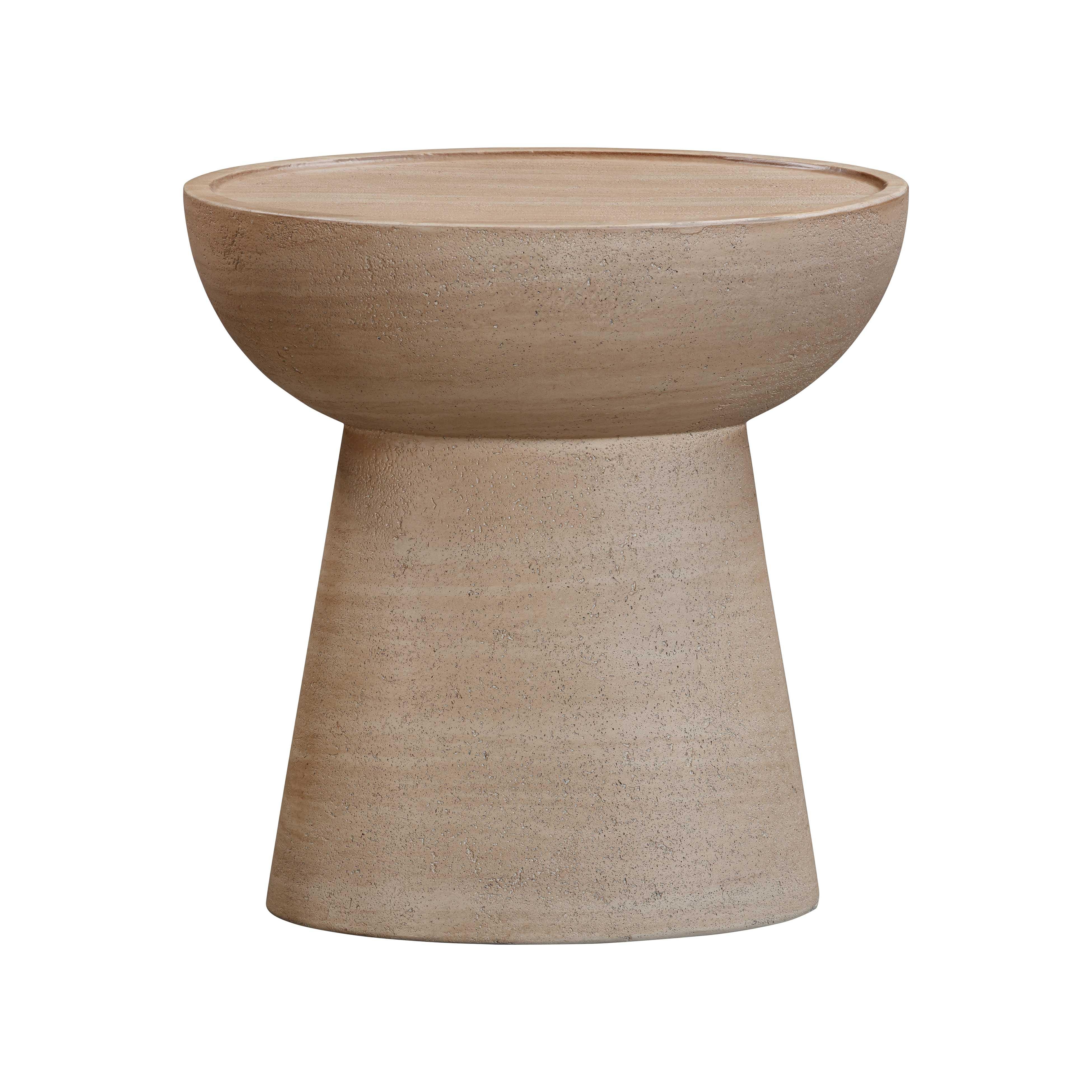 Eclipse Textured Faux Travertine Indoor / Outdoor Side Table - Image 0