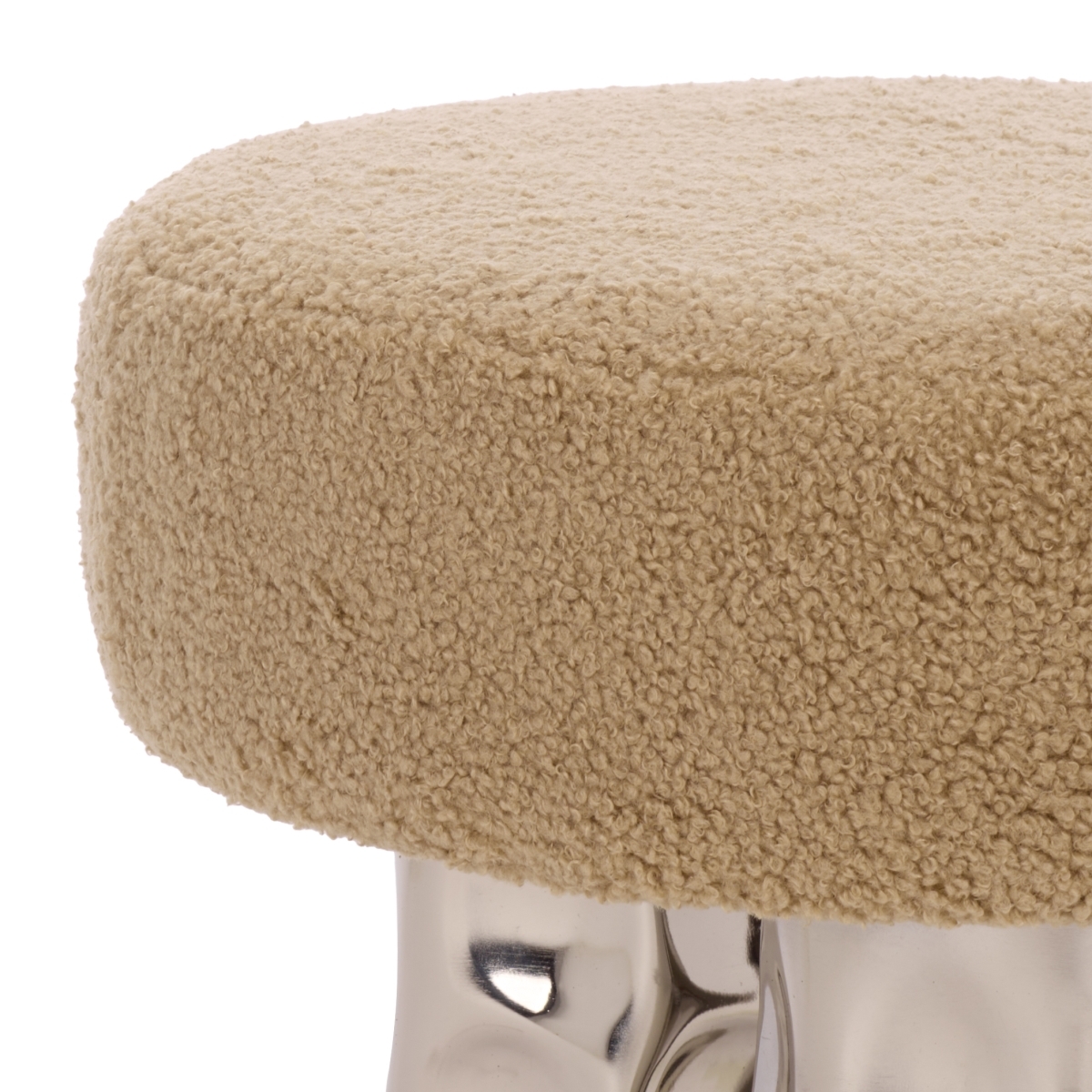 Aubrie Teddy Fabric Ottoman - Beige / Silver - Image 2