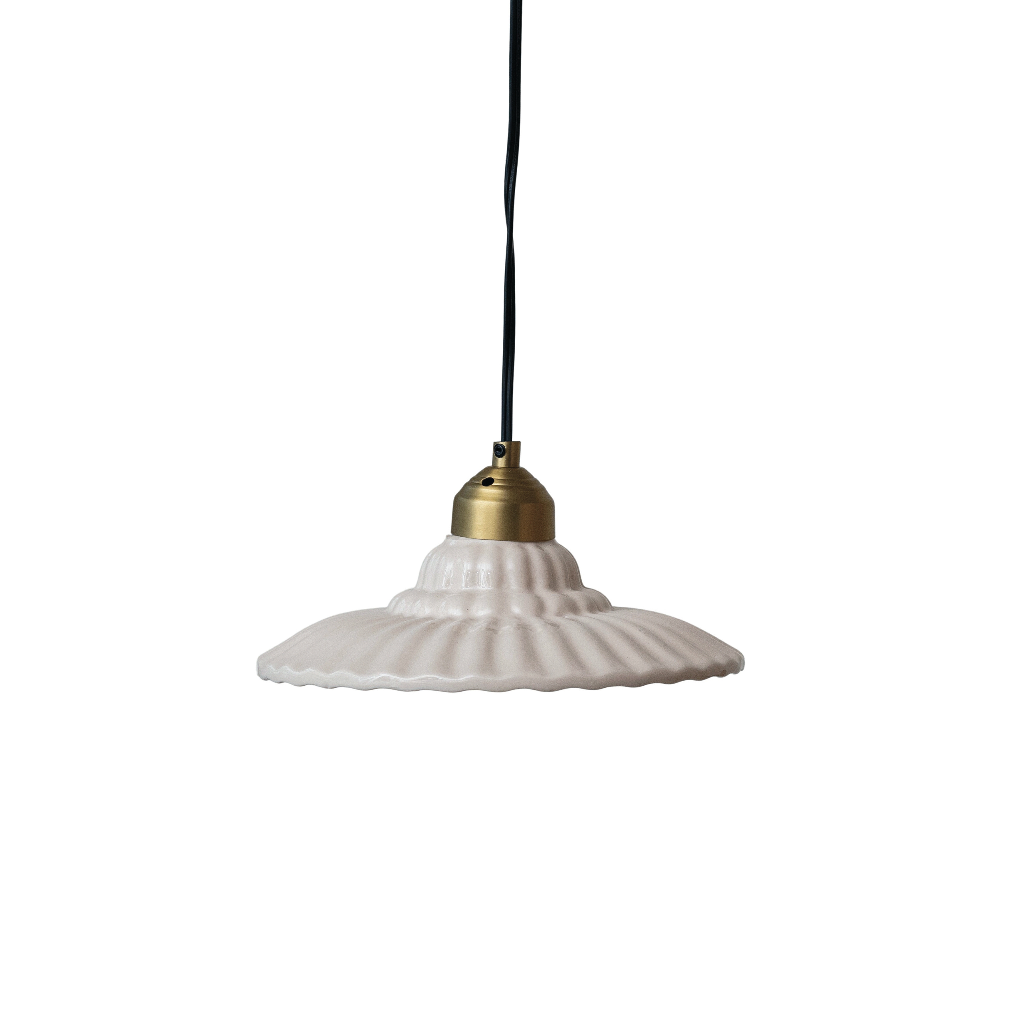 40-Watt Elegant Stoneware Pleated Pendant Lamp, Cream - Image 0