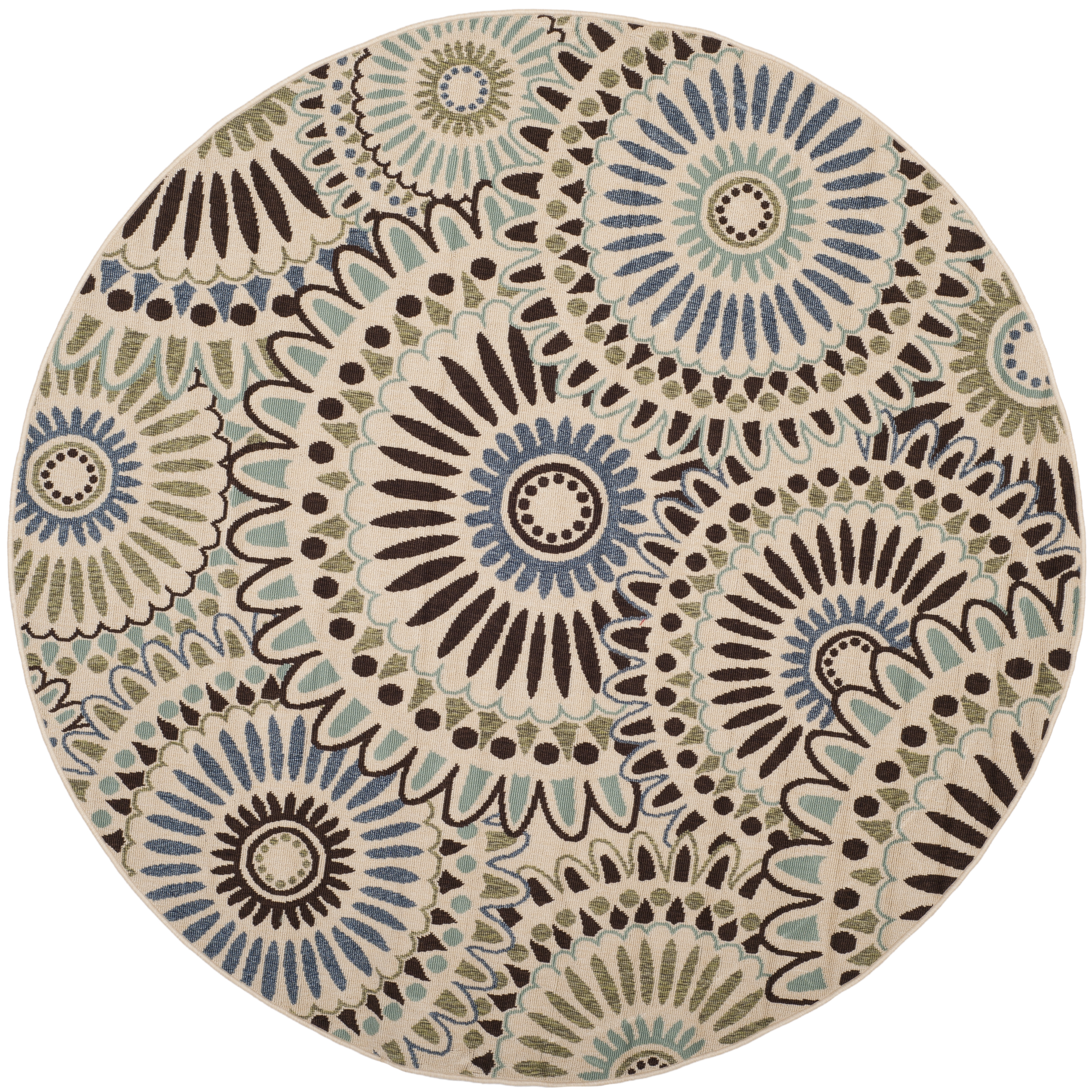 Arlo Home Indoor/Outdoor Woven Area Rug, VER091-0612, Cream/Blue,  6' 7" X 6' 7" Round - Image 0