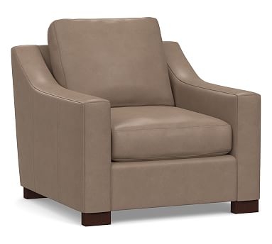 Turner Slope Arm Leather Small Armchair 37", Down Blend Wrapped Cushions, Legacy Taupe - Image 0