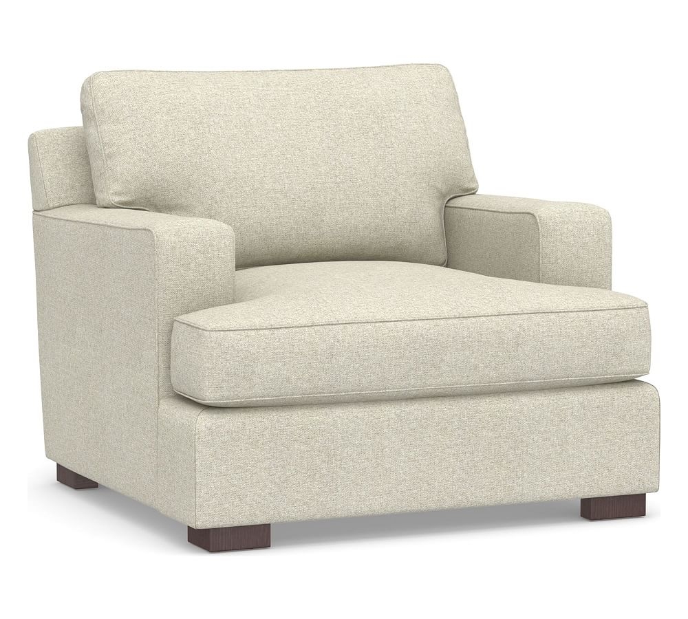 Townsend Square Arm Upholstered Armchair, Polyester Wrapped Cushions, Performance Heathered Basketweave Alabaster White - Image 0