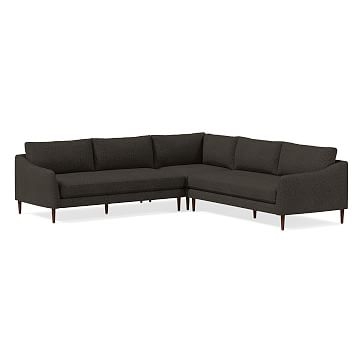 Vail Curved Arm Corner Sectional Set 3: Left Arm Sofa, Corner, Right Arm Sofa, Poly, Heathered Tweed, Charcoal, Walnut - Image 0
