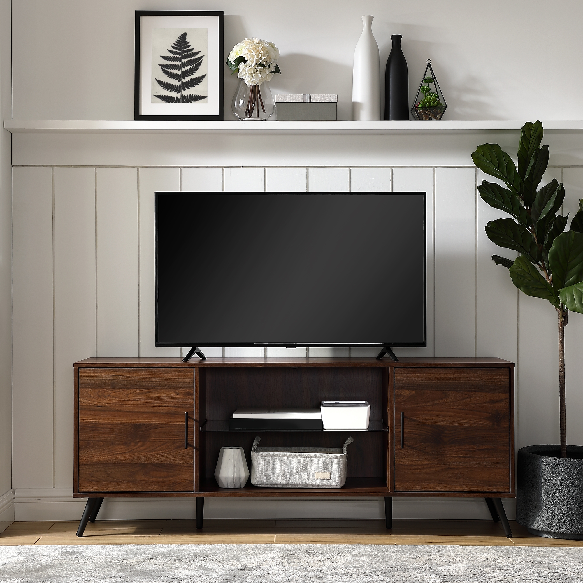 Nora 60" Mid Century Modern 2 Door TV Stand - Dark Walnut - Image 3