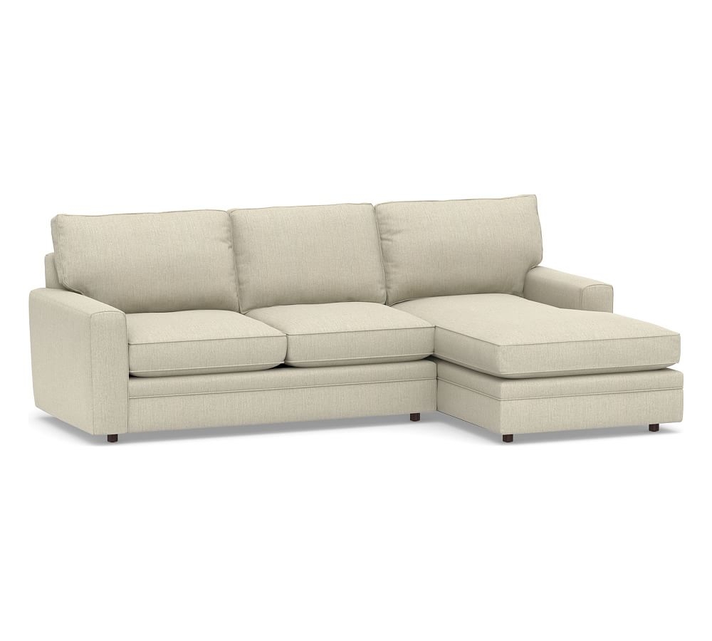 Pearce Square Arm Upholstered Left Arm Loveseat with Chaise Sectional, Down Blend Wrapped Cushions, Chenille Basketweave Oatmeal - Image 0