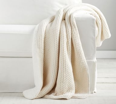 Thermal Knit Sherpa Back Throw, 50 x 60", Ivory - Image 1