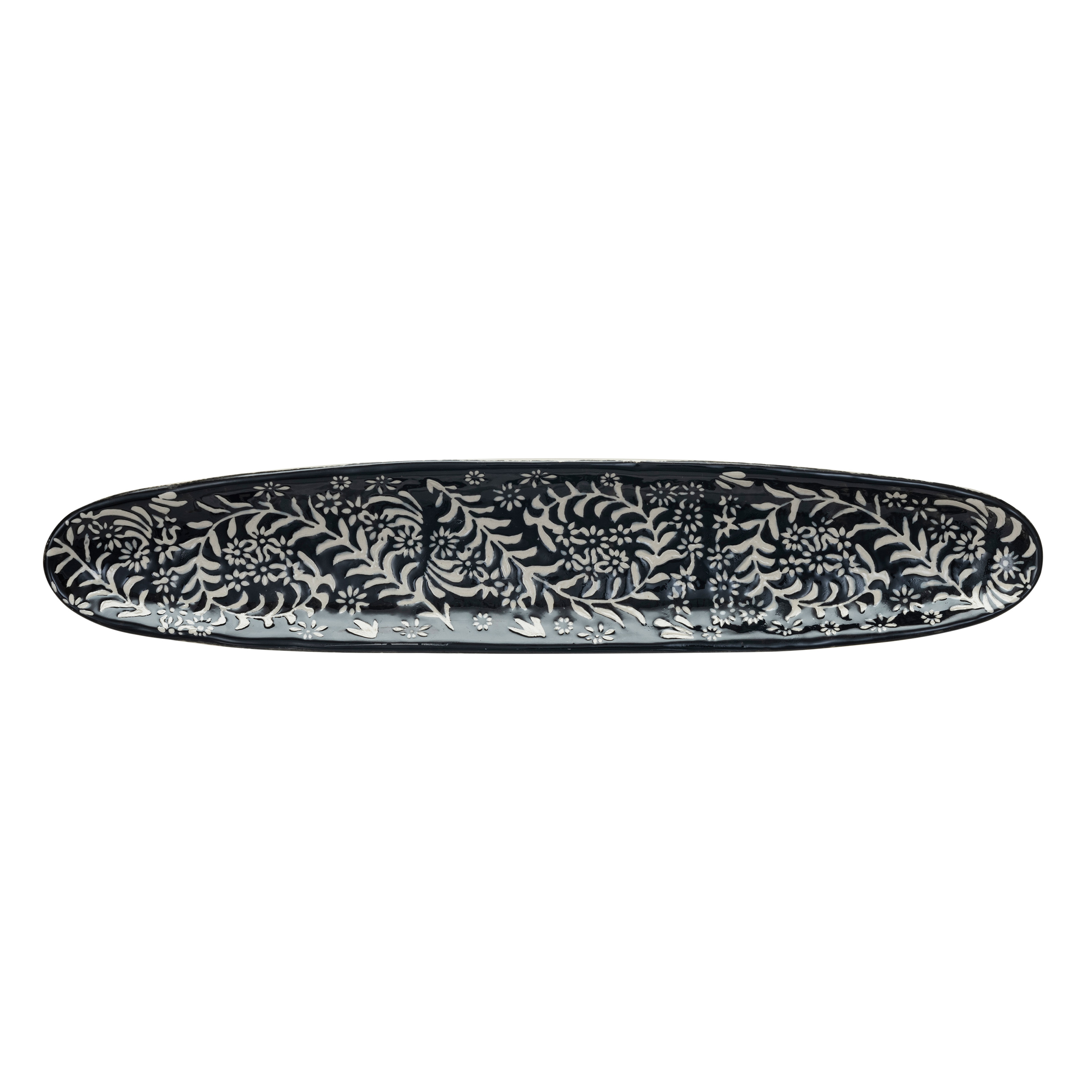 Stoneware Platter with Wax Relief Botanicals, Black - Image 0