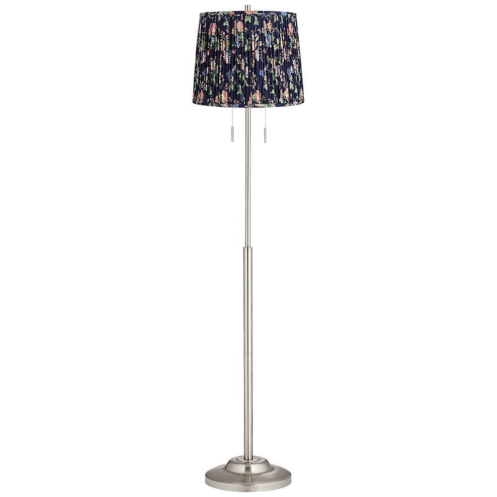 Abba 65"H Brushed Steel w/ Navy Blue Shade Twin Pull Chain Floor Lamp - Image 0