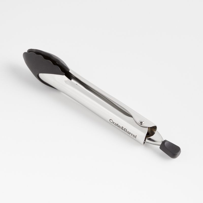 Crate & Barrel Black Soft-Touch Tongs 9" - Image 1