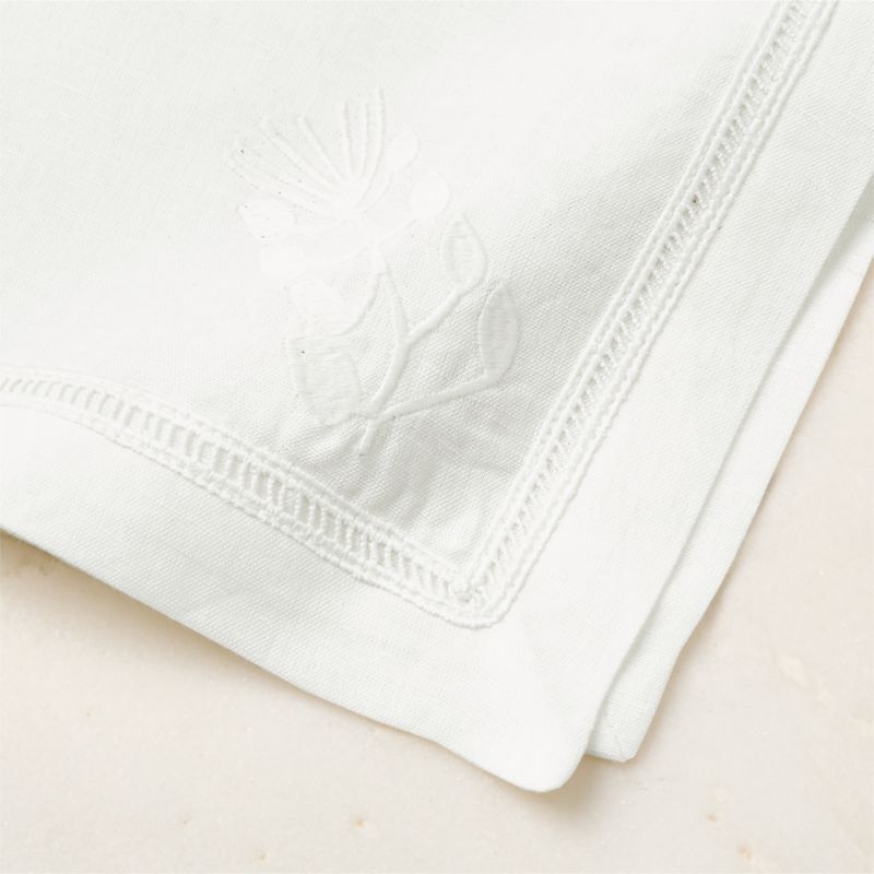 Rene Warm White Organic Cotton and Linen Embroidered Napkin - Image 3