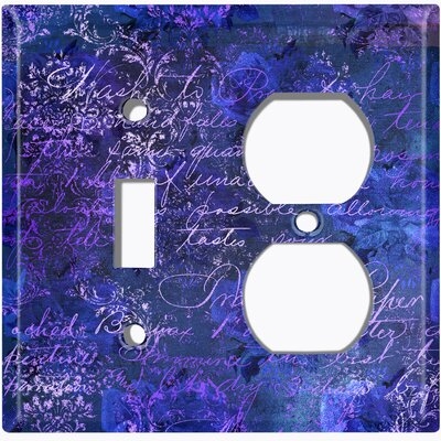 Metal Light Switch Plate Outlet Cover (Purple Blue Letter Writing  - Single Toggle Single Duplex) - Image 0