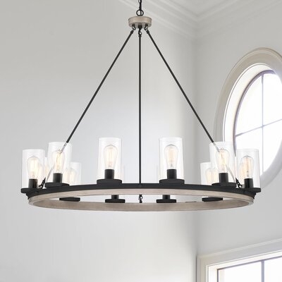 Hendon 12 - Light Wagon Wheel Chandelier with Wood Accents - Image 0