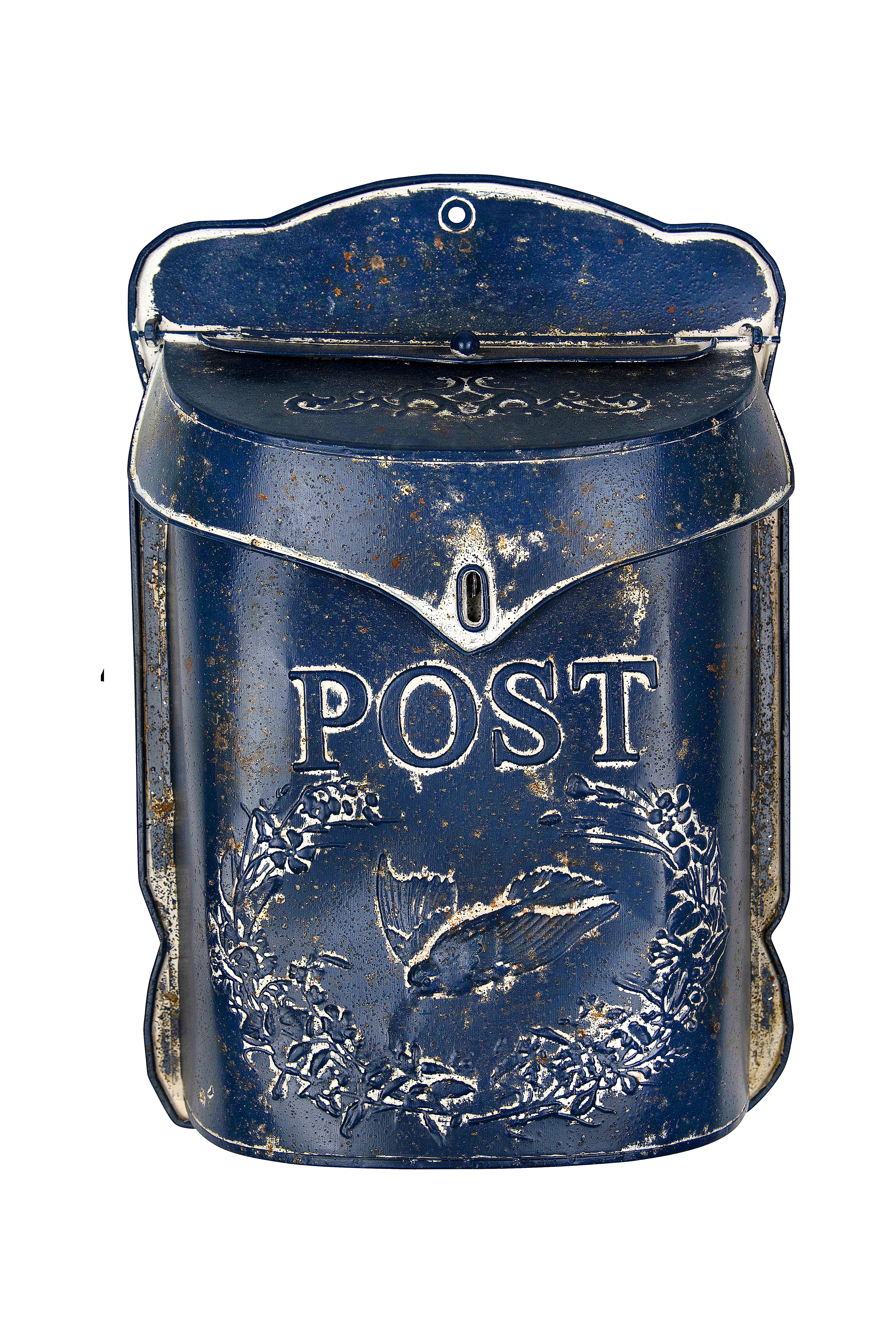 Navy Embossed Tin "Post" Letter Box - Image 0