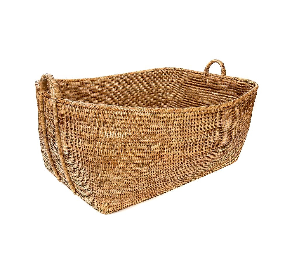Tava Handwoven Rattan Basket With Hoop Handles, Medium, Natural - Image 0
