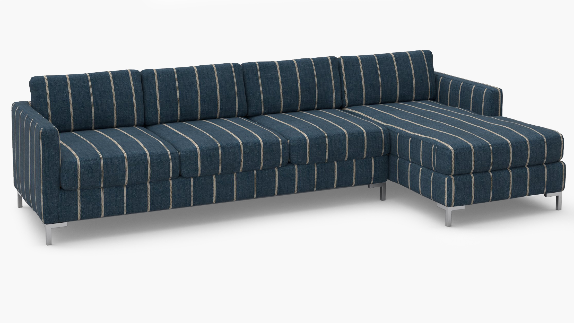 Modern Sectional, Right Facing, Indigo Felix, Chrome L Leg - Image 1