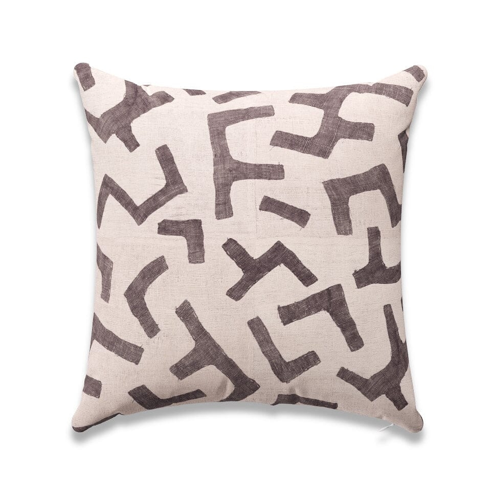 Ecru Figures Kuba Cloth Outdoor Pillow by St. Frank | White | 18" W x 18" H | Polyester - Image 3