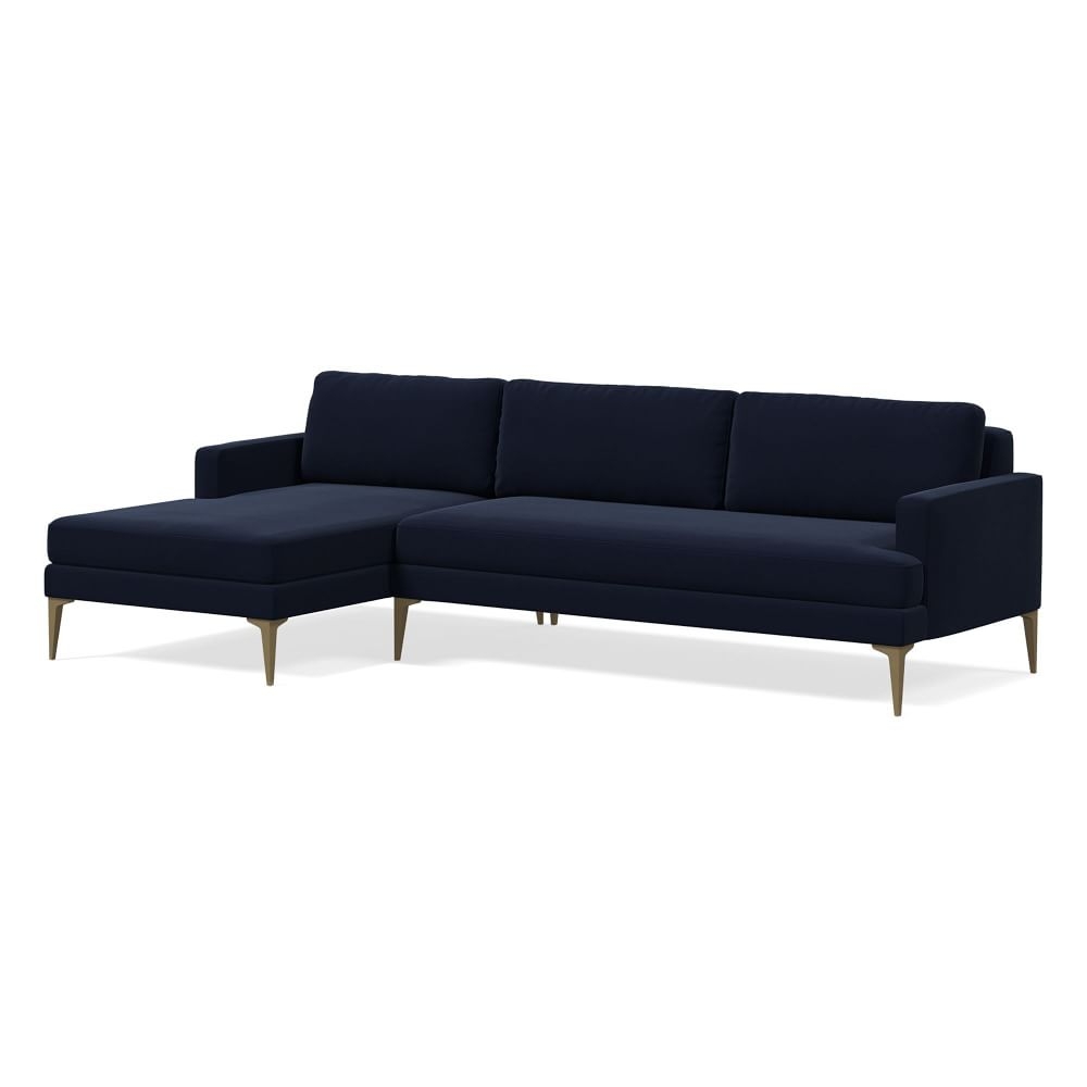 Andes 101" Left Multi Seat 2-Piece Chaise Sectional, Petite Depth, Distressed Velvet, Ink Blue, BB - Image 0