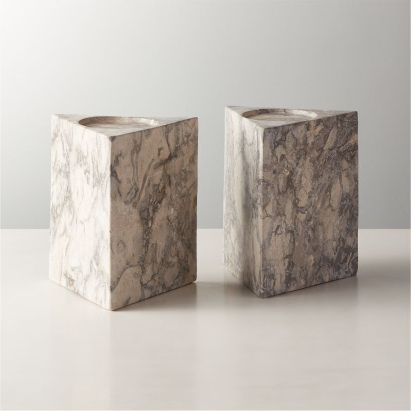 Trig Grey Marble Pillar Triangle Candle Holder Small - Image 5