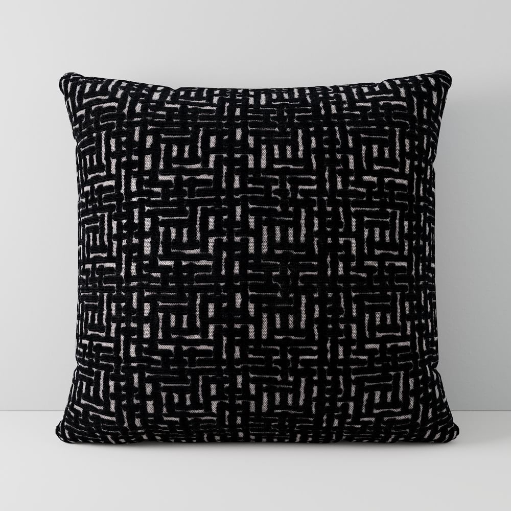 Allover Crosshatch Jacquard Velvet Pillow Cover, 18"x18", Black - Image 0