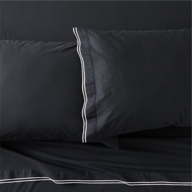 Overlock Black with White Trim Queen Sheet Set - Image 0