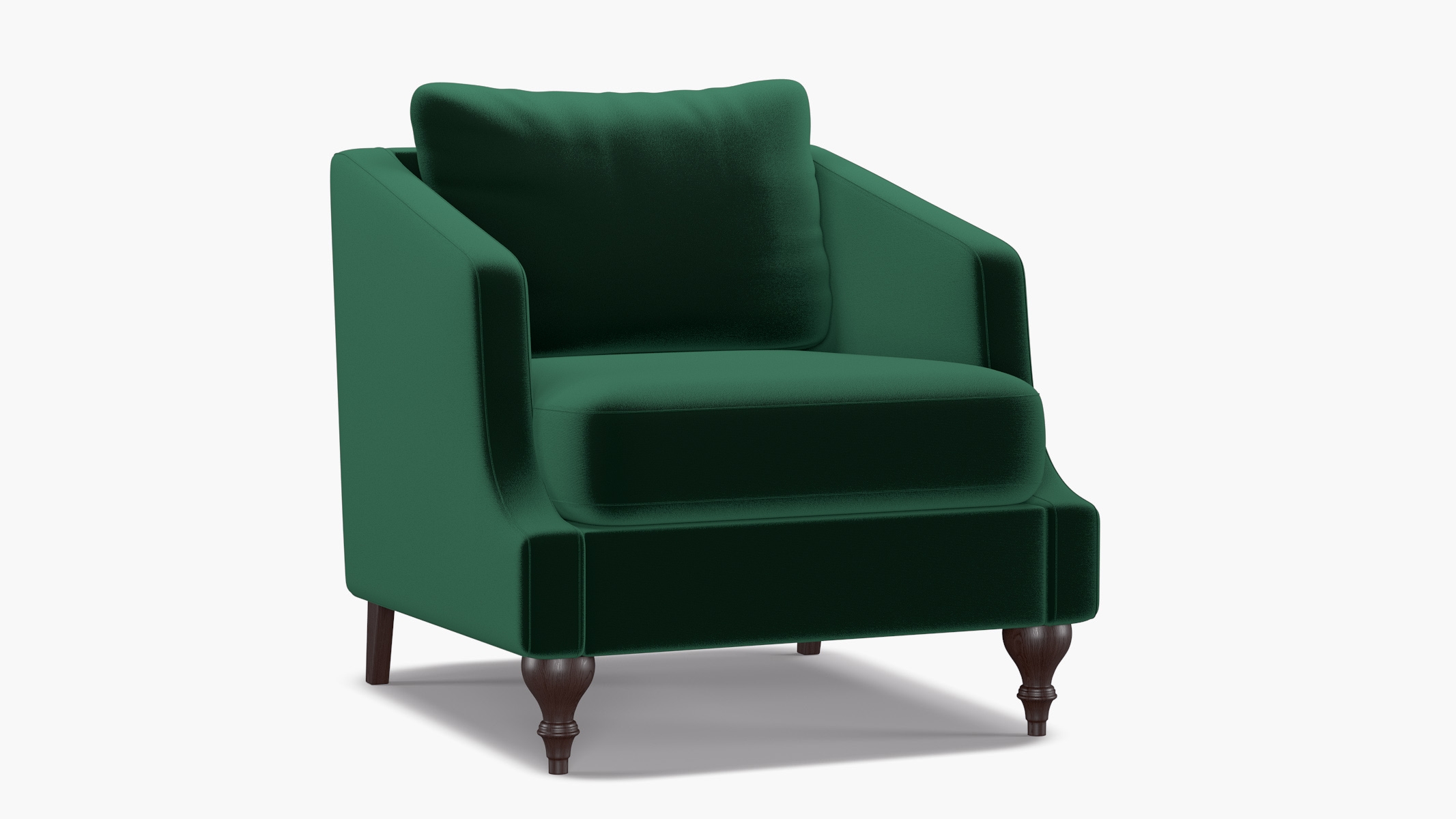 Slope Arm Chair, Spruce Performance Plush Velvet, Espresso Turned Wood Leg - Image 1