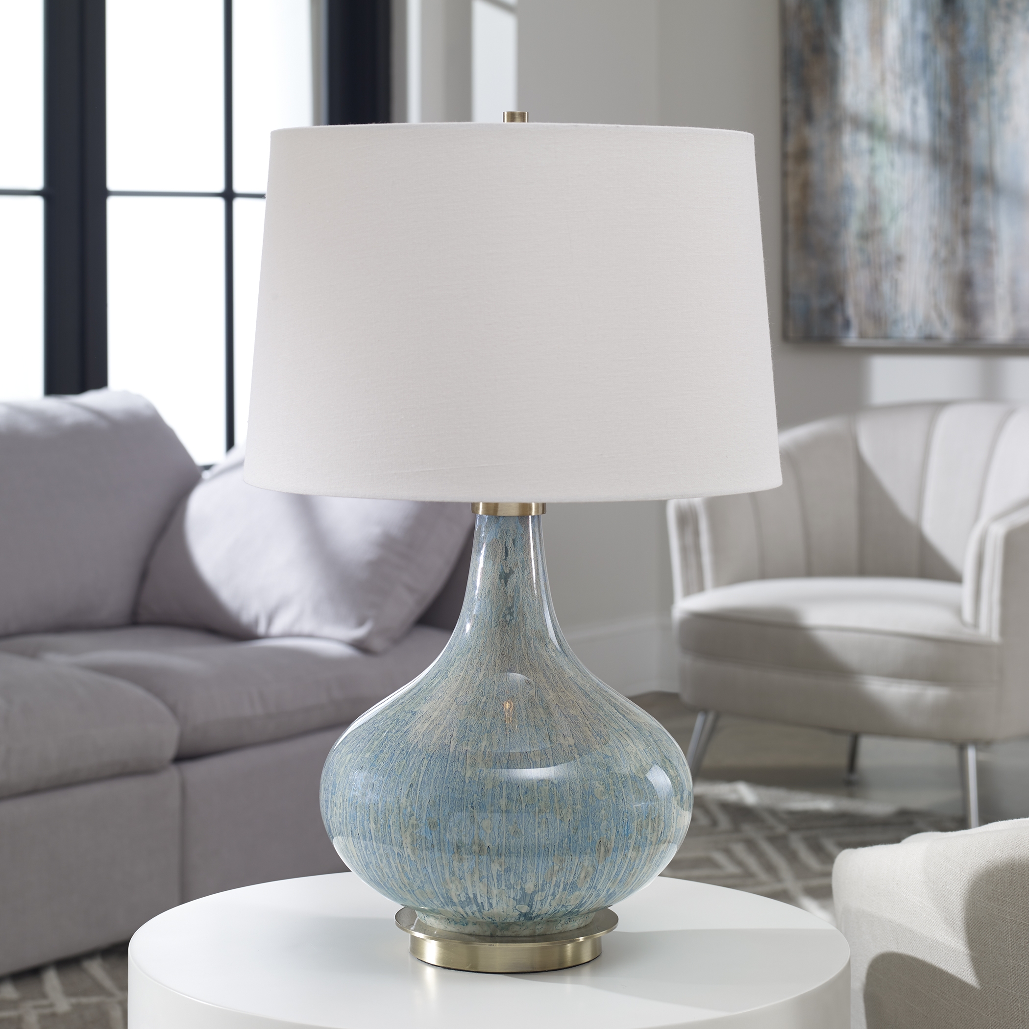 Celinda Blue Gray Glass Lamp - Image 1