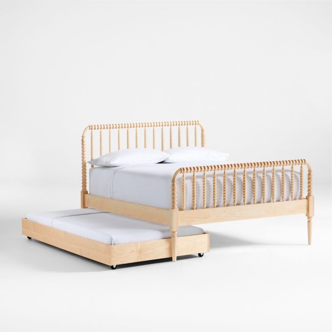 Jenny Lind Maple Wood Spindle Kids Full Bed with Trundle - Image 0
