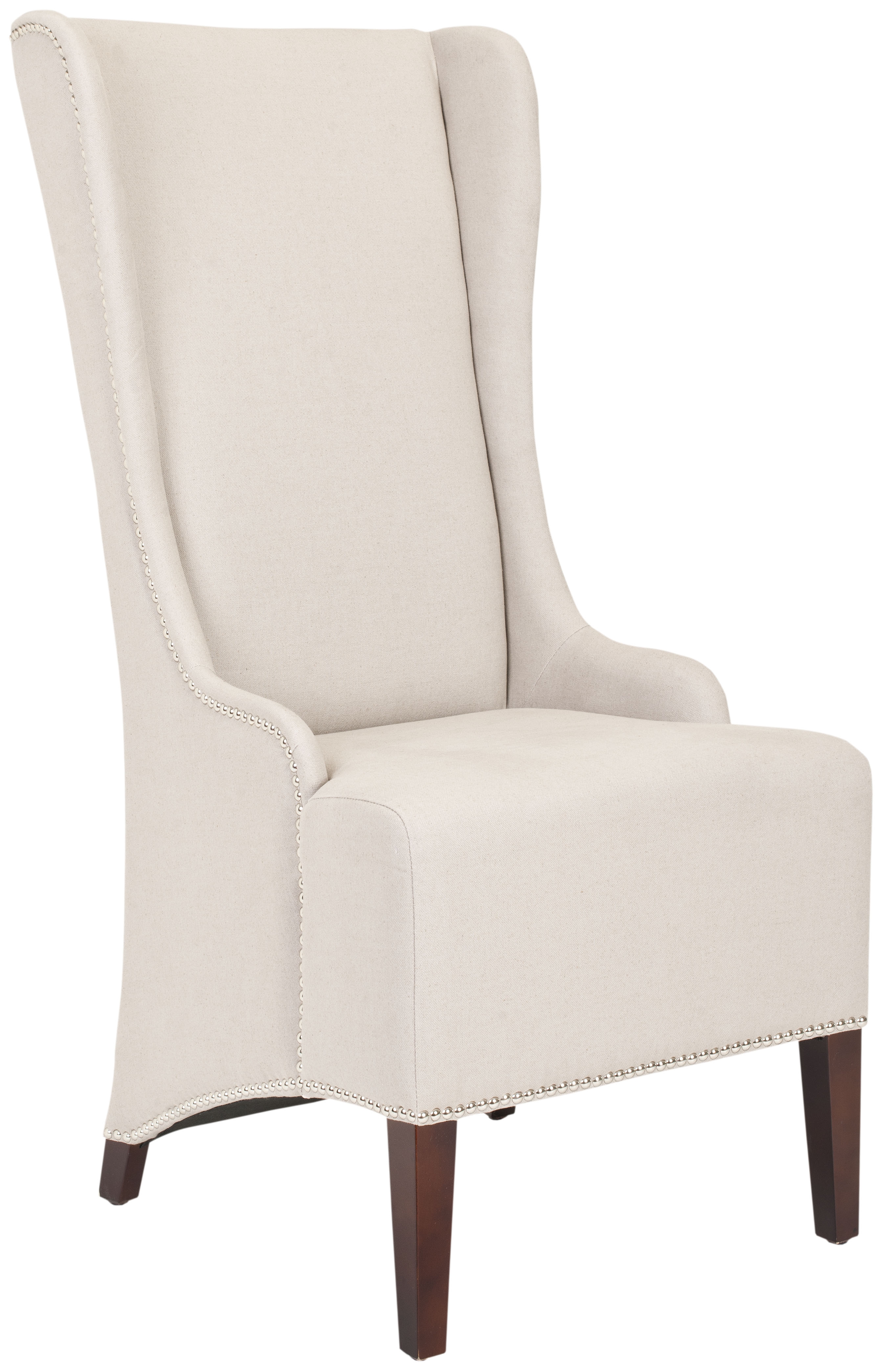 Becall 20''H Linen Dining Chair - Silver Nail Heads - Taupe/Cherry Mahogany - Arlo Home - Image 0