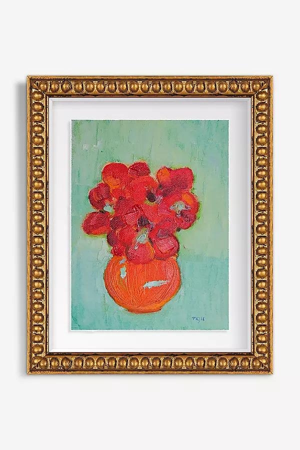 Red Flowers in Orange Vase Wall Art - Image 0