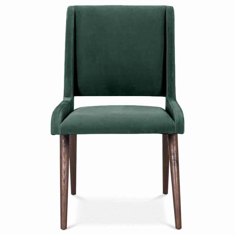 Mid Century Upholstered Dining Chair Upholstery Color: Hunter Green, Leg Color: Dark Walnut - Image 0