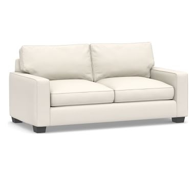 PB Comfort Square Arm Upholstered Deluxe Sleeper Sofa, Box Edge, Memory Foam Mattress, Performance Heathered Basketweave Navy - Image 2