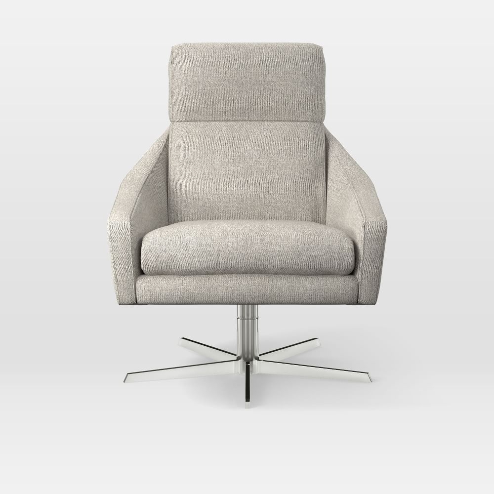 Austin Swivel Base Chair, Poly, Twill, Dove, Polished Nickel - Image 0
