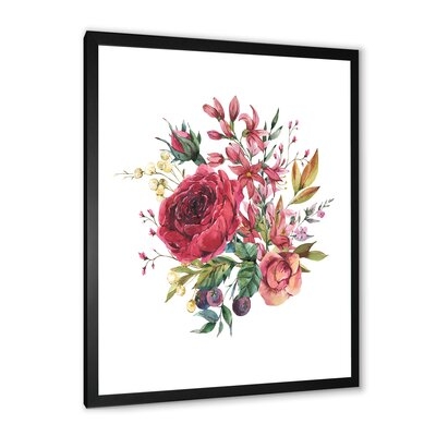 Vintage Burgundy Rose And Wildflowers - Farmhouse Canvas Wall Art Print-FDP35363 - Image 0