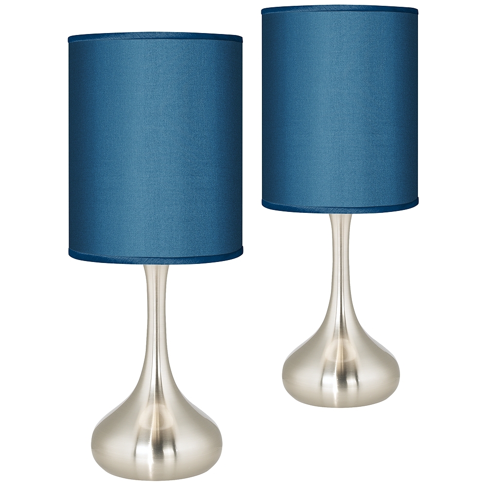 Possini Euro Droplet 23 1/2" Blue Faux Silk Table Lamps Set of 2 - Image 0