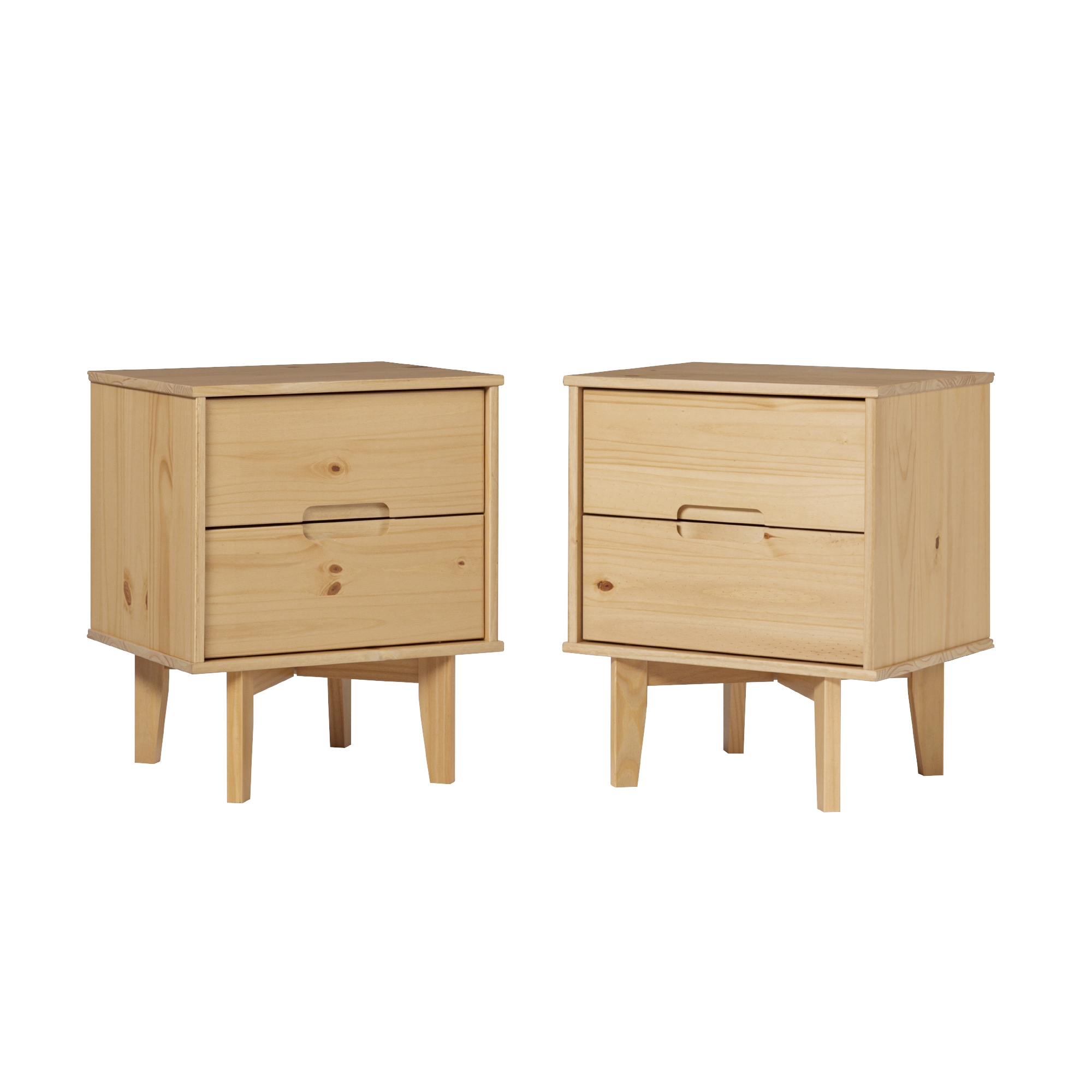 2-Drawer Groove Handle Solid Wood Nightstand - Natural Pine - (Set of 2) - Image 5
